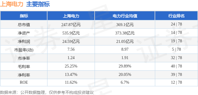 股票行情快报：上海电力（600021）3月7日主力资金净卖出599.29万元