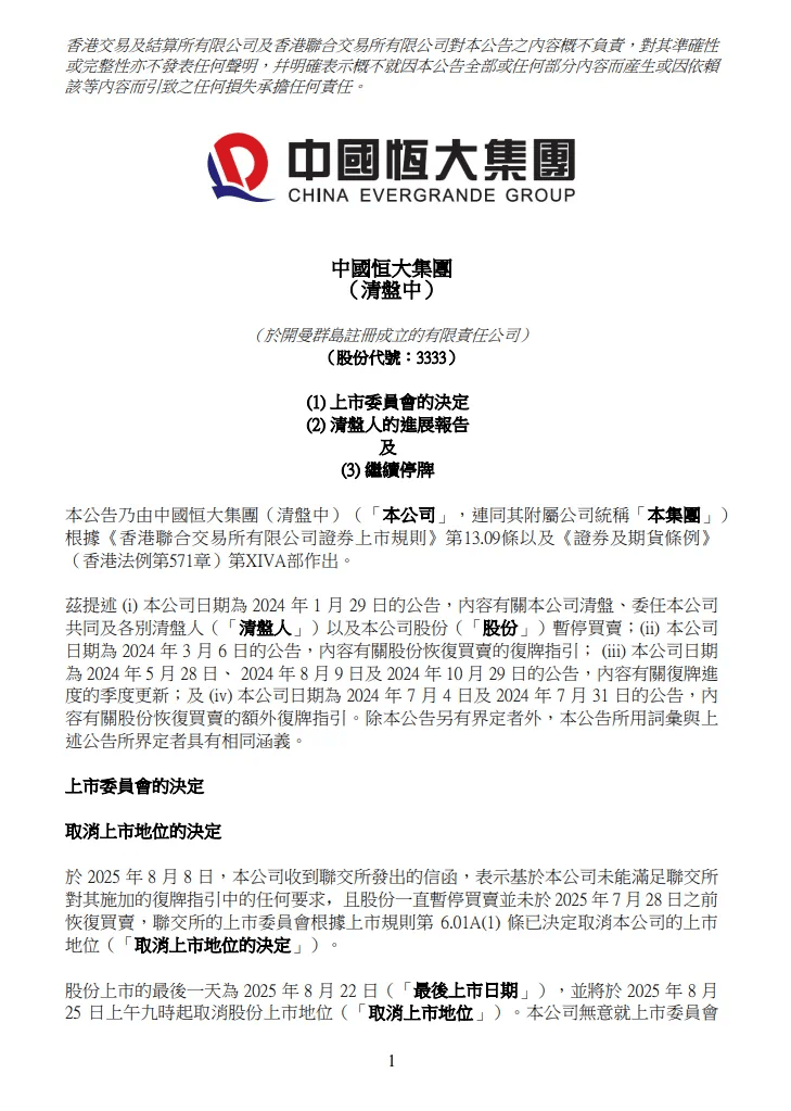 中国恒大，黯然退市！
